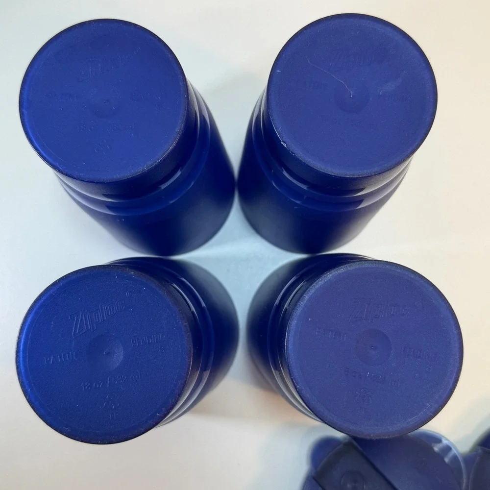 Ziploc Tumbler Set 18oz Cobalt Blue Plastic Travel Cups Spill-Proof Lids 4 Pack